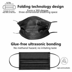 10,50,100,200 Black Disposable Medical Face Mask 3 Layer C.E Approval FFP2