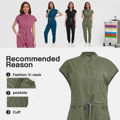 Women’s Anti-wrinkle Short Sleeve Jumpsuit Medical Nursing Uniform Scrub Sets