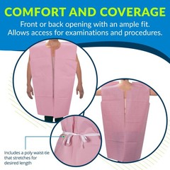 Disposable Medical Gowns Mauve 30X42 Open Back Waist Tie Short Sleeve 50 Pack