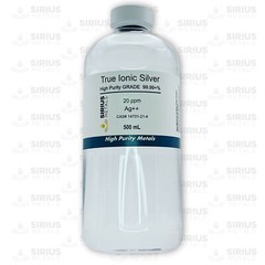 True Free Silver Ions (Ag++): 20 ppm, 99.99+% Purity – 500 mL in Plastic