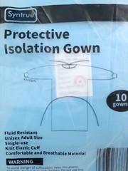 Syntrue Protective Isolation Gown- Knit Cuff/Fluid Resistant/Unisex Adult 10pk