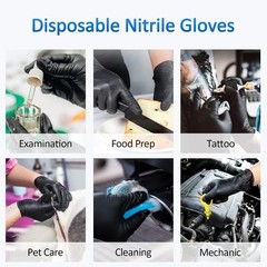 Nitrile Exam Gloves, 4 Mil Black Gloves Disposable Latex Free Powder Free, Food