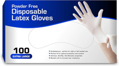 New Disposable Latex Gloves, Powder Free (100 Gloves per Box) (Extra Large)