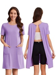 Deyeek Hospital Gowns for Women Tear Away Snap Short Sleeve Large, Purple