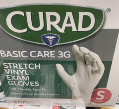 CURAD Basic Care 3G Stretch Vinyl Exam Gloves, Size Small Soft Flexible Easy Fit