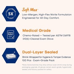 Medical Soft Max Nitrile Exam Gloves, 1000 Pcs Latex-Free Powder-Free Food Sa…