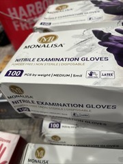MonaLisa Exam Gloves Medium 100 Count Box Non Sterile Gloves Purple Disposable