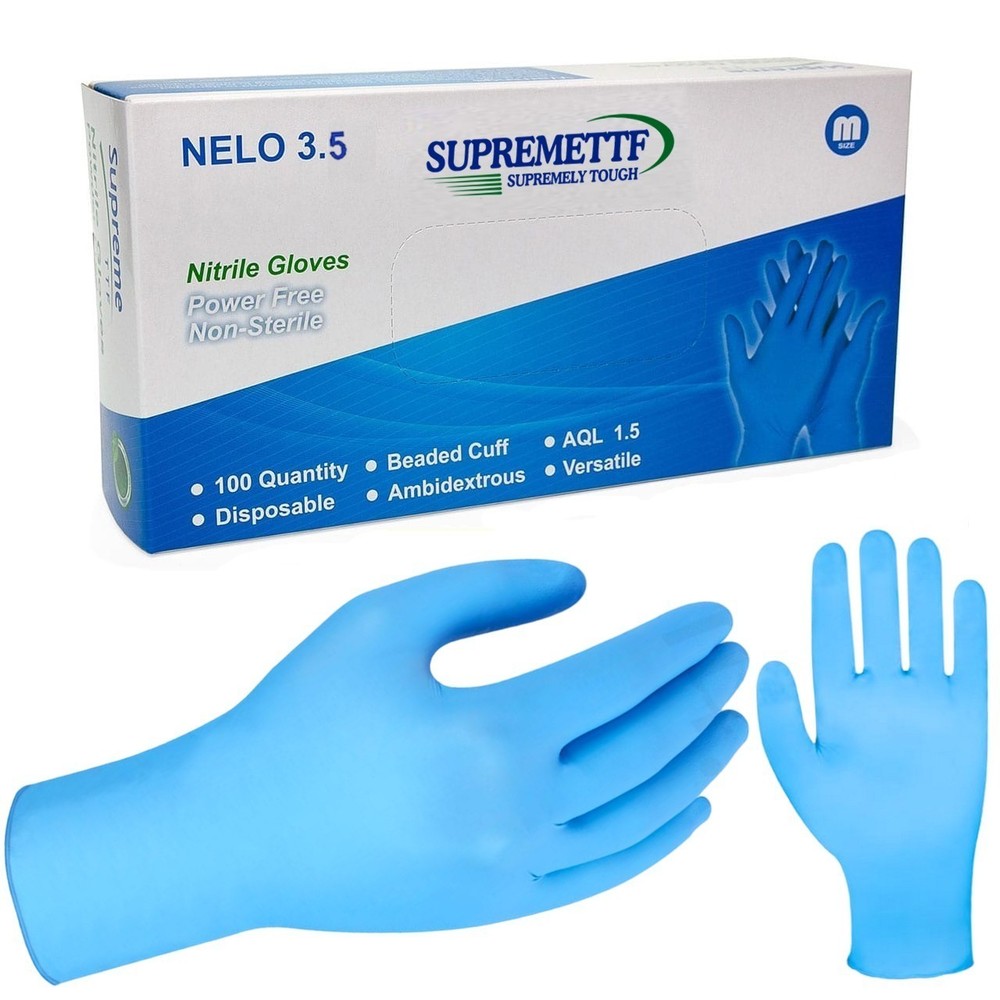 Blue Disposable Nitrile Examination Gloves Powder & Latex Free 3.5mil Size M-2XL