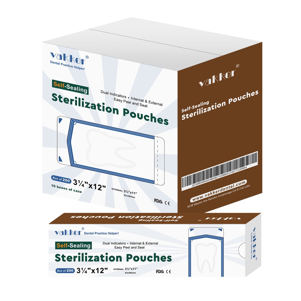 Vakker 4000 3.25″ x 12″ Self Sealing Dental Sterilization Pouches Autoclave Bags