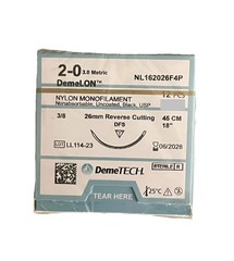 DemeLON 2-0 USP Nylon Sutures 18” DFS 26mm RC 3/8c EXP 06/2028 12ct NEW SEALED