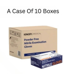 Kingfa Blue Nitrile Medical Gloves Powder & Latex Free Disposable 3mil Sz Medium