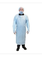 (100) Blue 50″ Extra Large Cast Poly Apron/Gowns CPE w/ Thumb Hold Sleeves &Ties
