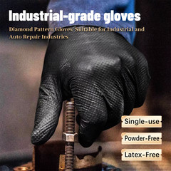 1000 Case 8Mil Black Nitrile Gloves Diamond Grip Mechanic Heavy Duty Size L