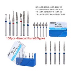 100pcs Dental Diamond Burs for High Speed Handpiece Medium 1.6mm Friction Grip