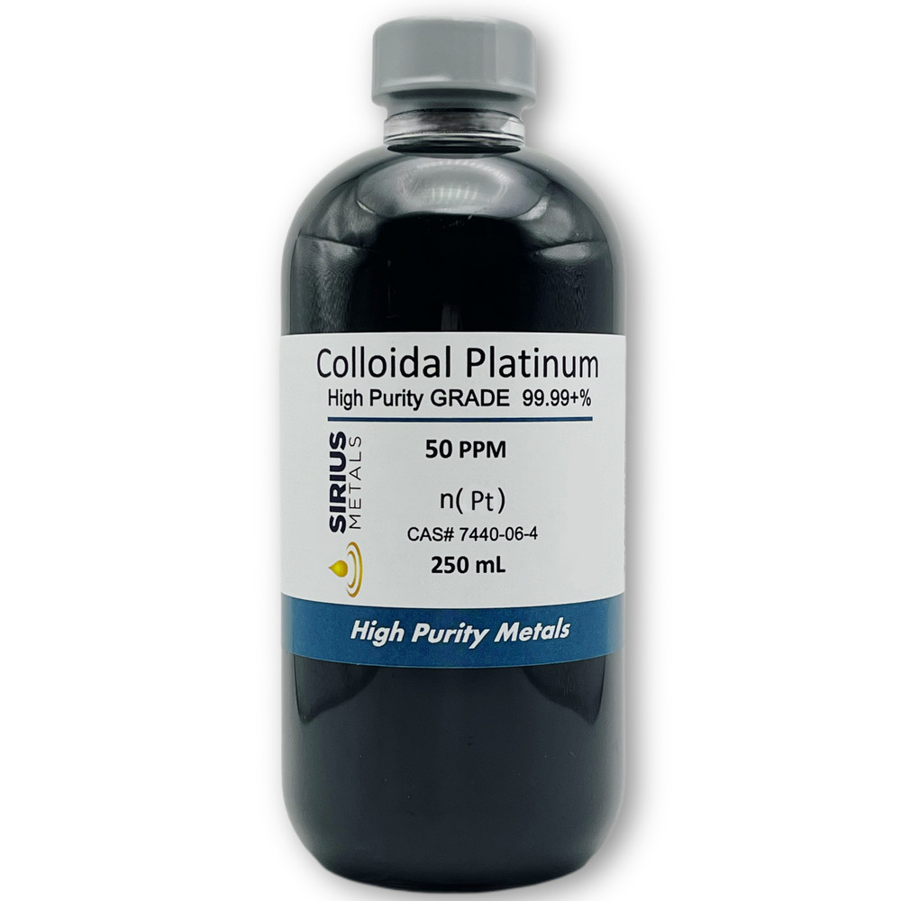 True Colloidal Platinum NanoParticles (PtNPs): 50 ppm – 250 mL in Plastic