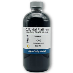 True Colloidal Platinum NanoParticles (PtNPs): 50 ppm – 250 mL in Plastic