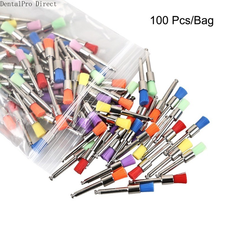 100Pcs Dental Prophy Polishing Brushes Colorful Nylon Flat Type Latch (RA) Shank