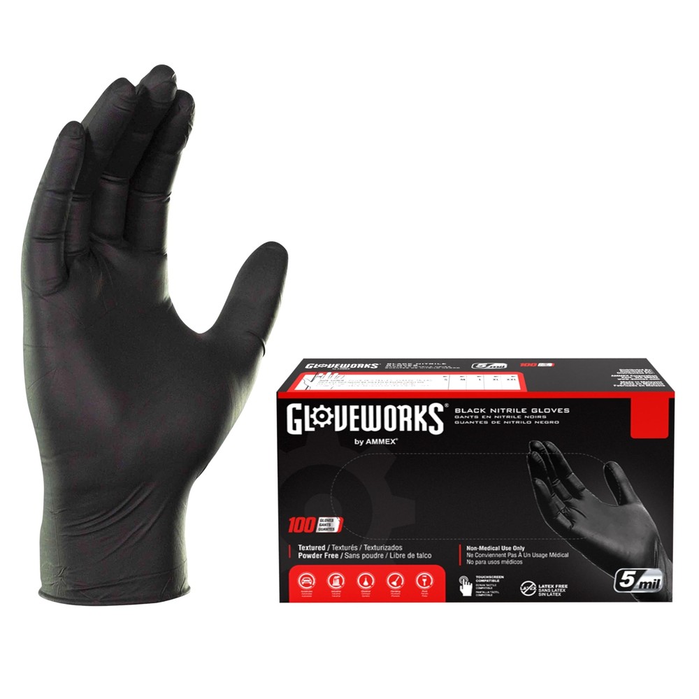X Large 100 Pack Black Nitrile Gloves Medium Duty 5 Mil For Automotive and Cl…