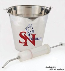 Equine Dental kit Stainless Steel Bucket 10 L, incl. dose Syringe 400 ml
