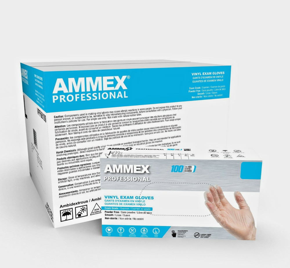 *1,000-Piece* Ammex Professional Vinyl Exam Medical Gloves Clear Large VPF66100