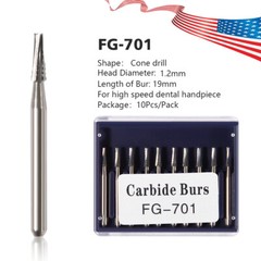 10Pc/Pack Dental Tungsten Carbide Drill FG Bur For High Speed Handpiece FG701 to