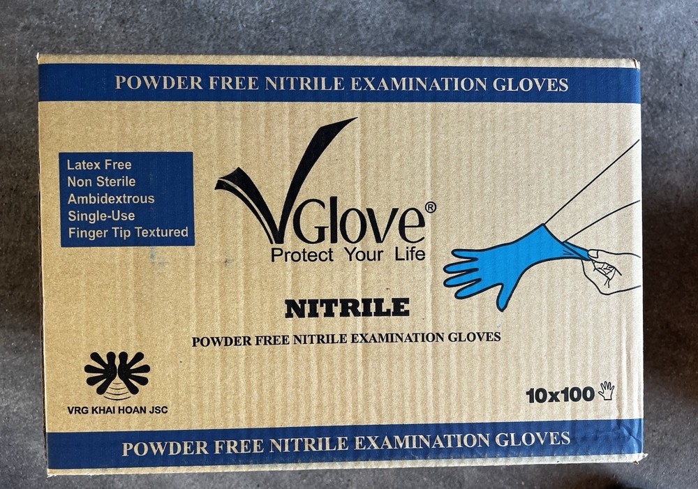 10x VGlove- Medium Blue Powder Free NITRILE Examination Gloves – Box of 100