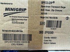 BIOHAZARD BAGS – 100/Bag – 6×9 ECONO-ZIP SPECIMEN TRANSPORT – CLEAR By MINIGRIP.