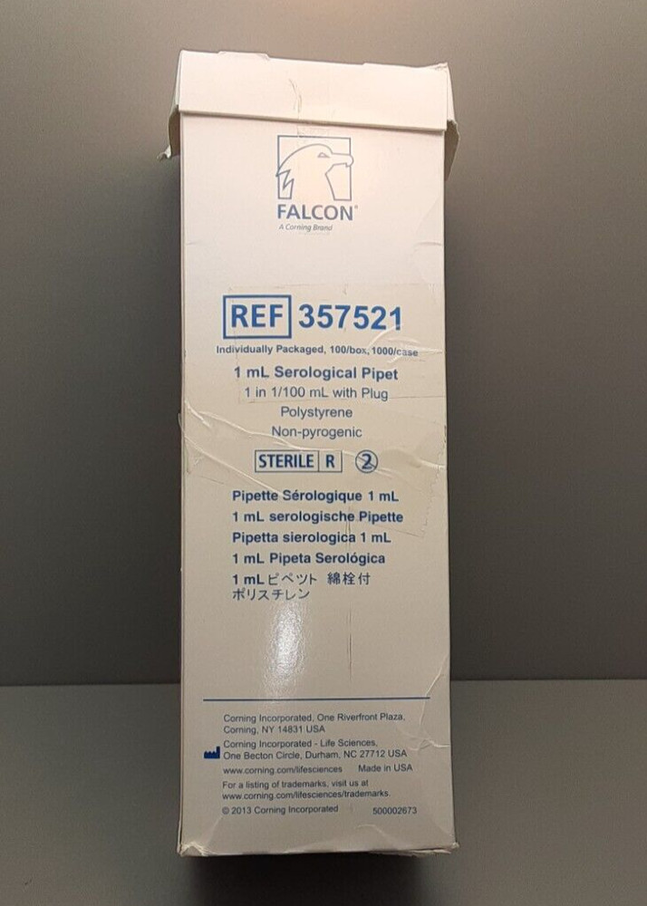 FALCON 1mL Serological Sterile Pipets w/plug (box of 100) 357521