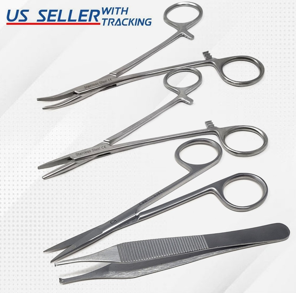 4 Pcs STUDENT SUTURE SURGICAL PACK SET KIT GERMAN STAINLESS STEEL CE Veterinary