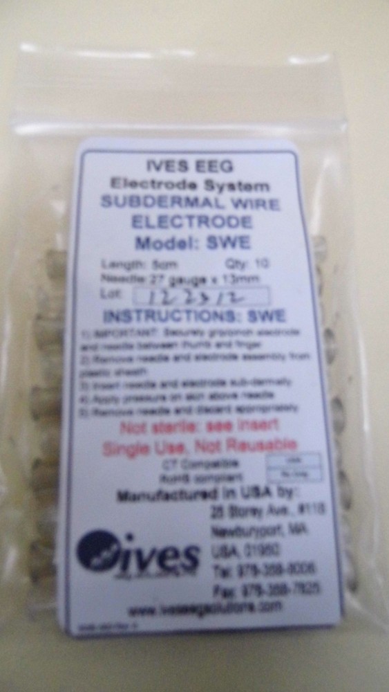 BAG OF 10 IVES EEG SWE 27 GAUGE X 13mm NEEDLE & 5cm SUBDERMAL WIRE ELECTRODE