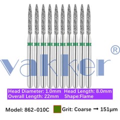 Vakker Dental Flame FG Diamond Bur 862-010C Coarse Grit 10/pk