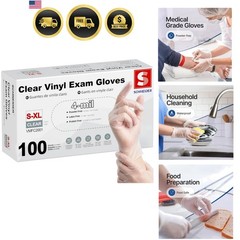 Clear Vinyl Exam Gloves, Latex-Free, Disposable Medical Gloves, Cleaning Glov…