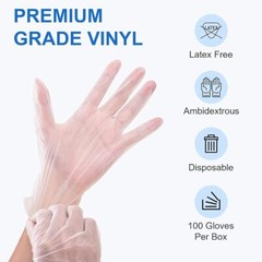 100 Clear Vinyl Synthetic Exam Gloves 4-mil Powder-Free Latex-Free Non-Sterile