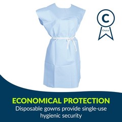 Blue Disposable Medical Gowns Open Back Waist Tie Short Sleeve Pack Of 50
