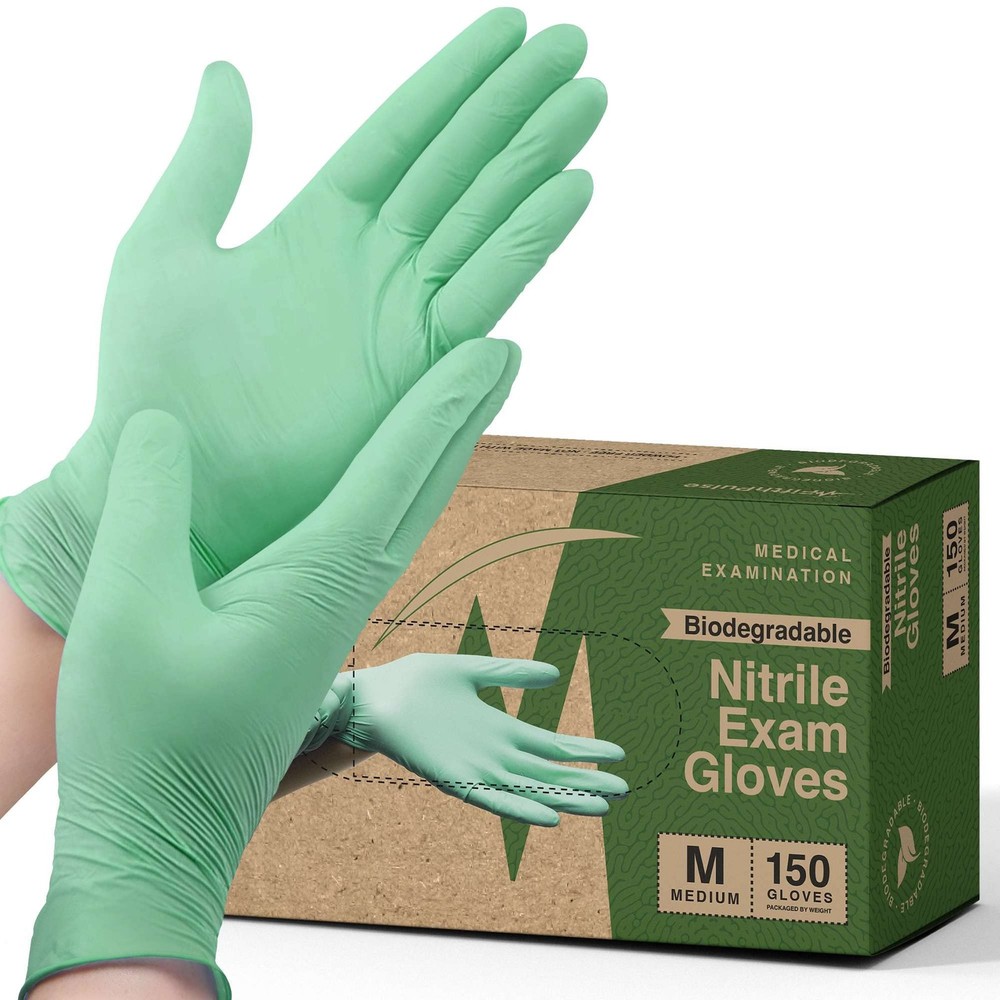 FifthPulse Biodegradable Nitrile Gloves Medium 150 Count Powder~Free Food Safe