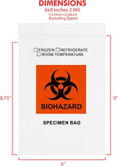 GPI – 6″ X 9″ 1000 Pack, Biohazard Specimen Zip Bags, with Pouch, 2 Mil Thick, f
