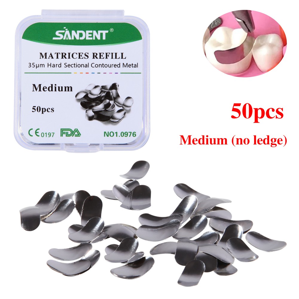 50Pcs Dental Metal Matrices Matrix Band Sectional Contoured Refill Medium 35μm