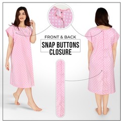 Utopia Care Women’s Hospital Gown Soft Small-Medium, Polkadots Pink