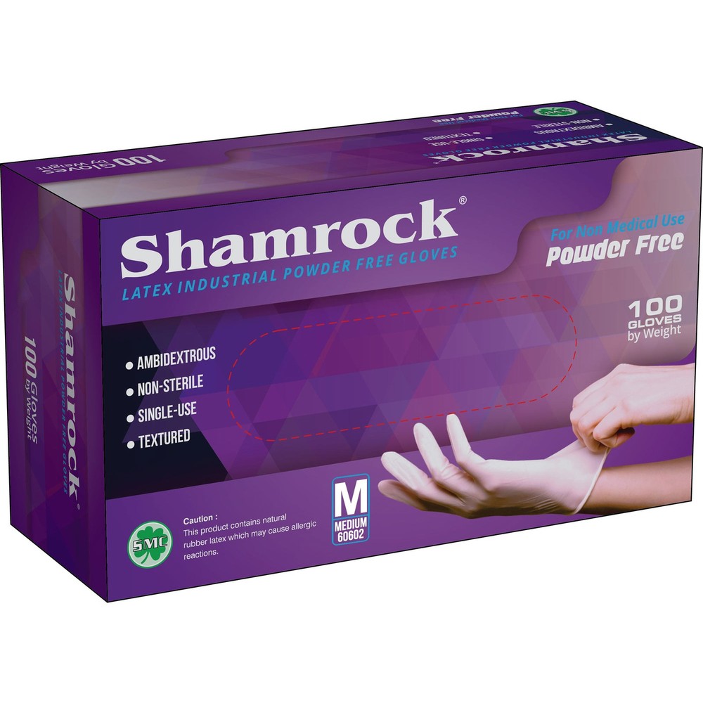 Shamrock Latex Industrial Gloves, Powder Free, Textured, Size M