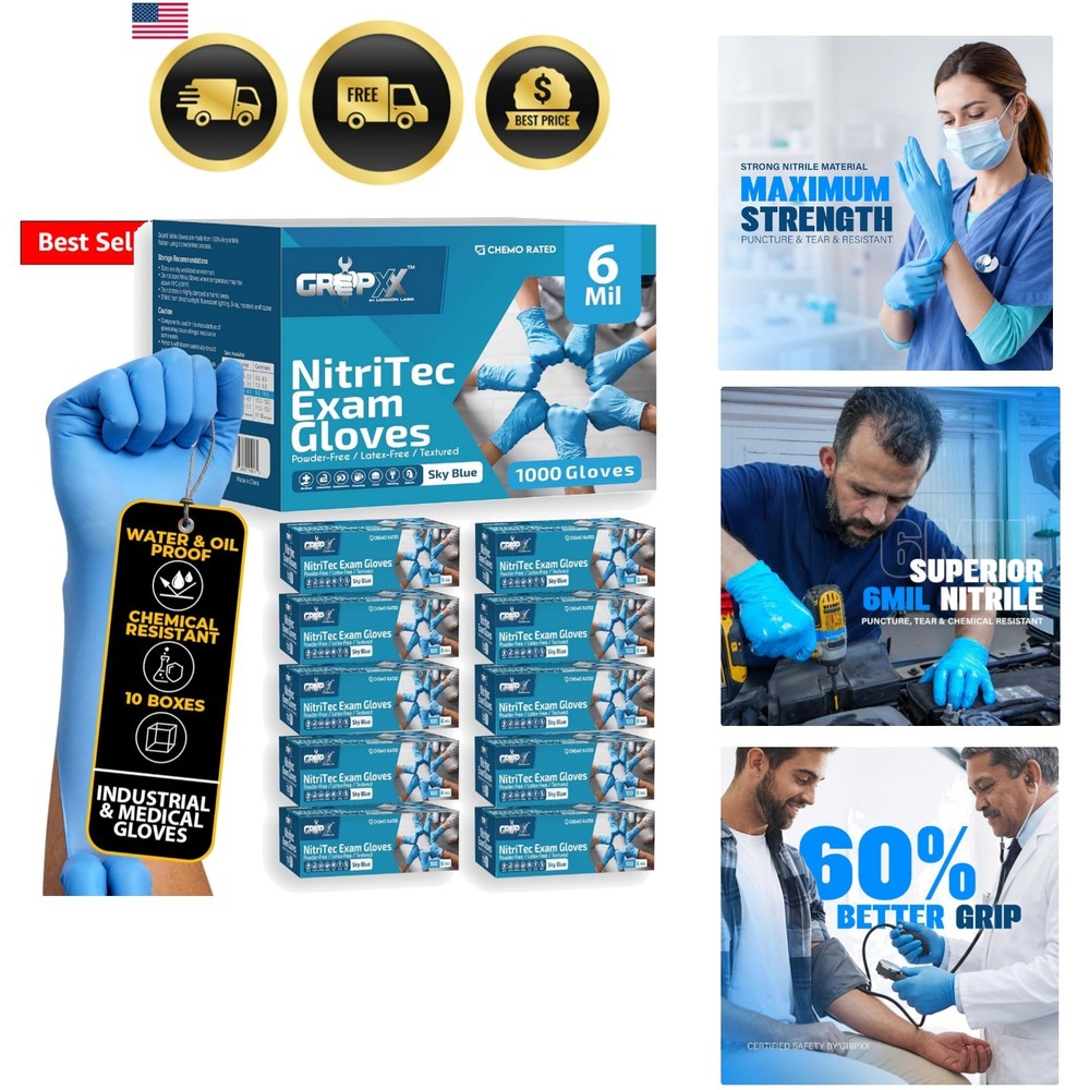 Heavy Duty 6 Mil Blue Nitrile Gloves Disposable Latex & Powder Free -Extra St…