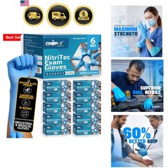 Heavy Duty 6 Mil Blue Nitrile Gloves Disposable Latex & Powder Free -Extra St…