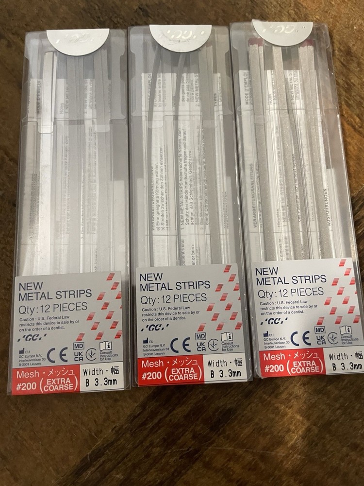 Lot Of 3 GC 000253 Metal Dental Strips #200-B Width Extra Coarse Grit Red 12/Pk