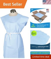 Avalon Blue Medical Gowns – Pack of 50 Disposable Short-Sleeve Exam Gowns