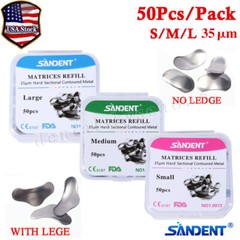 50Pcs Dental Metal Matrices Matrix Band Sectional Contoured Refill S/M/L 35μm DK