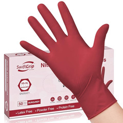 Swiftgrip Disposable Nitrile Exam Gloves, X-Small, Box of 50, Burgundy, Latex-Fr