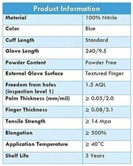 Kingfa Blue Nitrile Medical | Gloves Powder Free & Latex Free Disposable | 3 mil