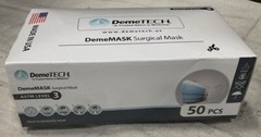 DEMETECH ASTM Level 3, Box of 50, 3 Layer Face Mask W/Ear Loops, Made in USA