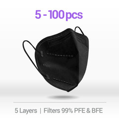 10-100 BLACK PROMASK KN95 Disposable Face Masks 4 Layers Filters 95%+ PFE & BFE