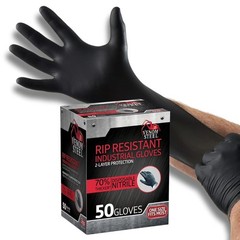 Steel Premium Industrial Nitrile Gloves, One Size Fits Most, Black, 50 Count