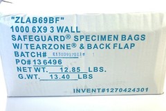 Case Of 1,000 6×9 3-Wall SafeGuard Specimen Biohazard Tearzone Back Flap Bags